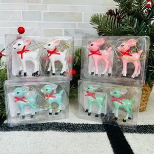 NEW 4 Sets of Target Wondershop Retro Deer Ornaments - White, Pink, Green, Blue